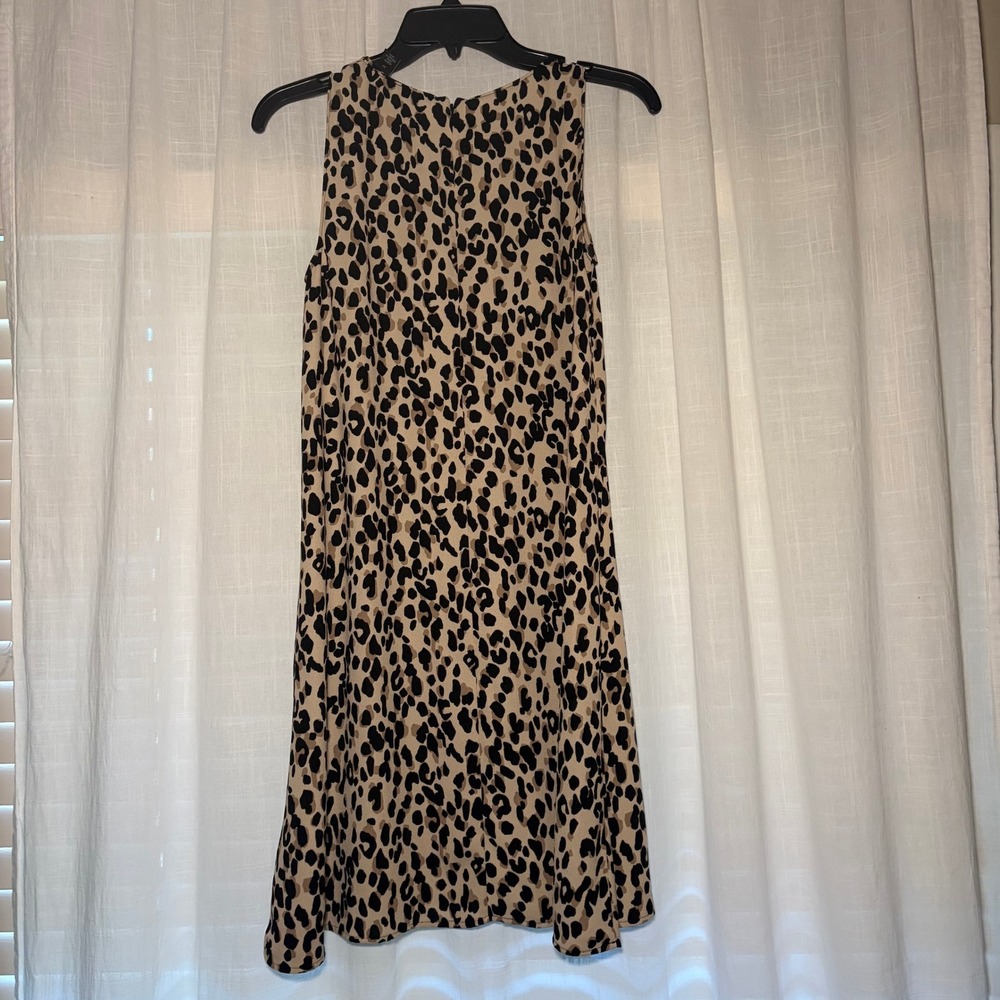 Halogen Dress Womens XS Tan Black Leopard Print Sleeveless Shift A-Line Mini - Picture 2 of 5